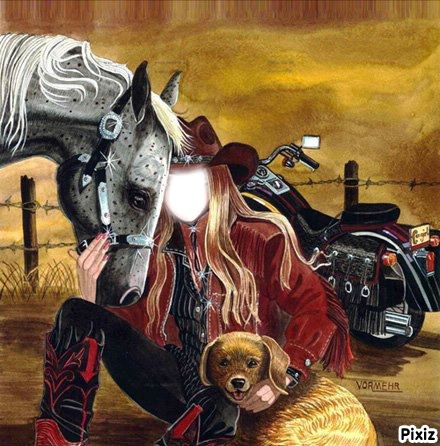 cheval moto fille Фотомонтаж