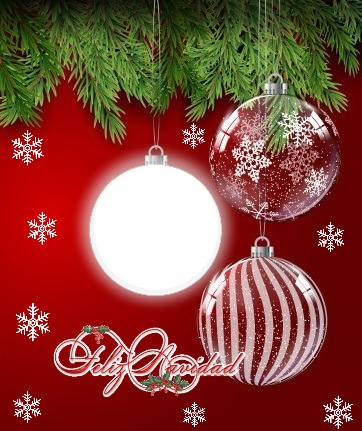 Feliz Navidad, bolas transparentes , 1 foto Montaje fotografico