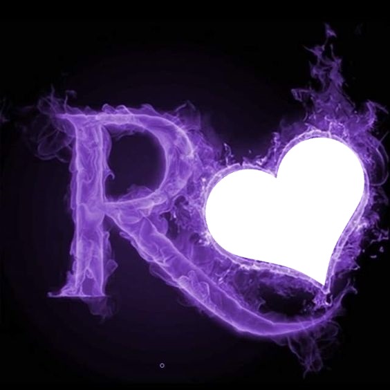 letra R y corazón en flama lila. Valokuvamontaasi