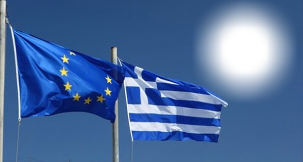 European Union and Greece flag フォトモンタージュ