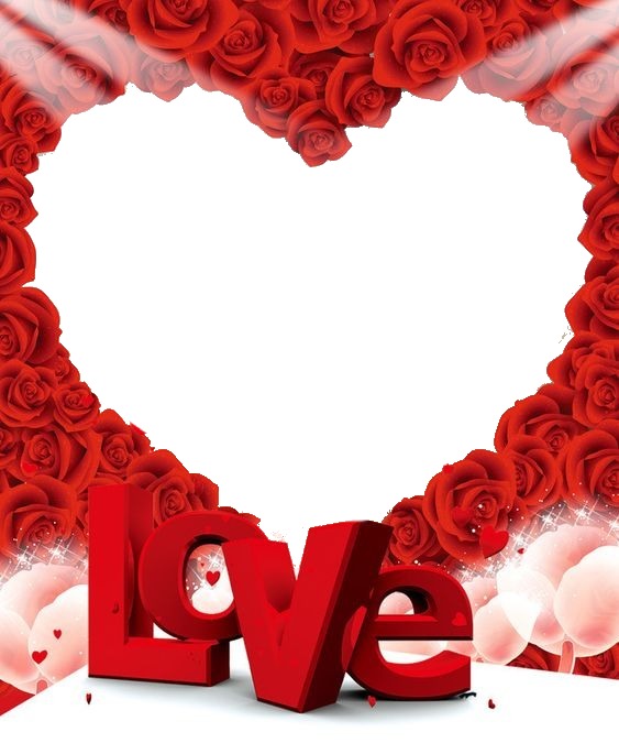 LOVE, corazón de rosas rojas. Fotomontáž