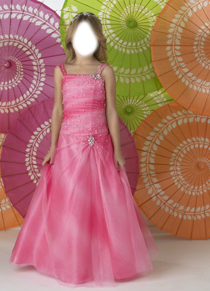 Sweet A-lien strap neck floor-length light pink little girl birthday party dress Photo frame effect