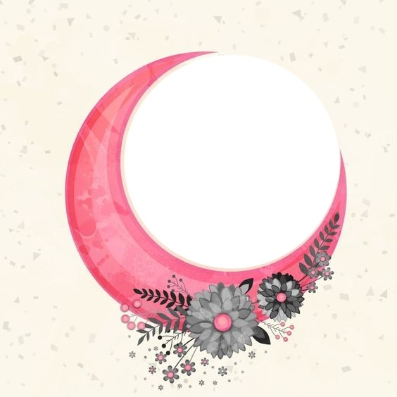 marco forma medialuna, rosada y flores grises. フォトモンタージュ