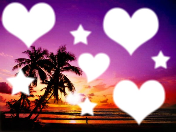 coucher de soleil avec coeur set étoiles Фотомонтажа
