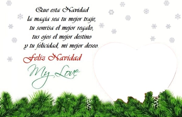 Feliz Navidad, my love, mensaje. Photo frame effect