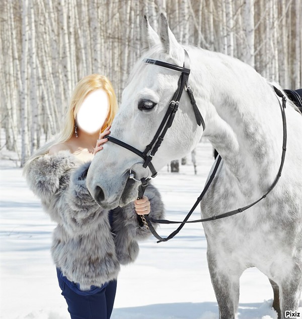b:londe avec cheval blanc Фотомонтаж