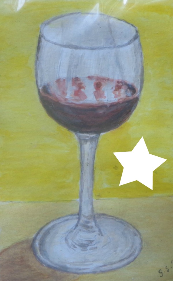 verre de vin peint par Gino GIBILARO avec étoiles Fotomontage
