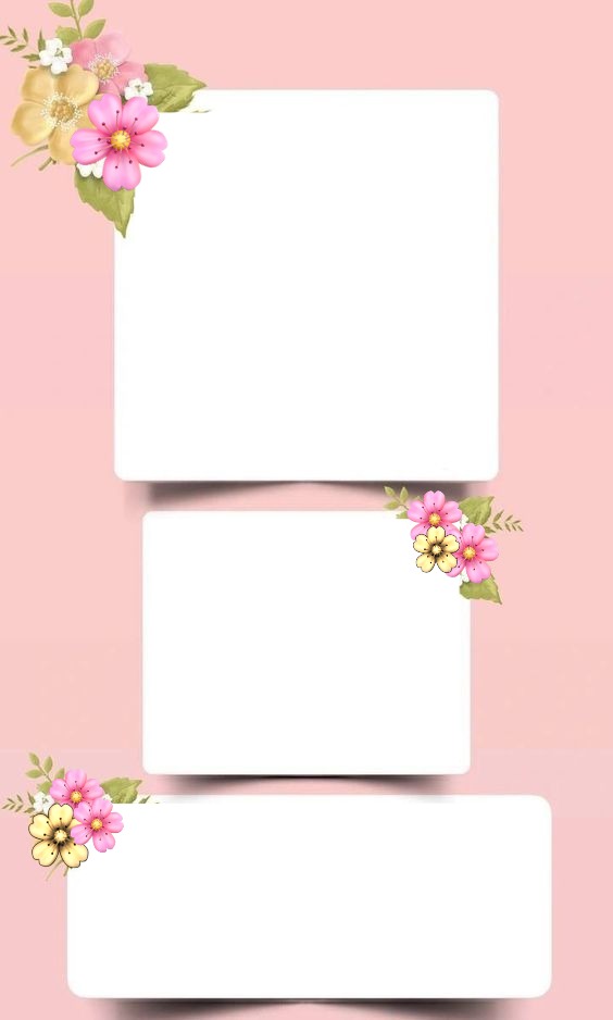marco rosado y flores para tres fotos. Fotomontaža