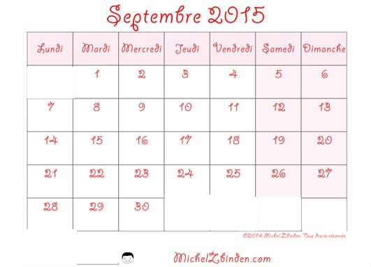 calendrier septembre 2015 Montaje fotografico