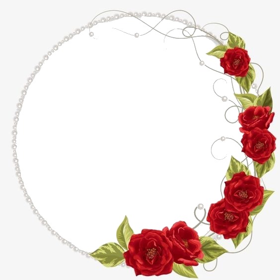 circulo de perlas y flores rojas. Photo frame effect