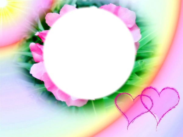 Two Hearts Pink Flowers Photomontage