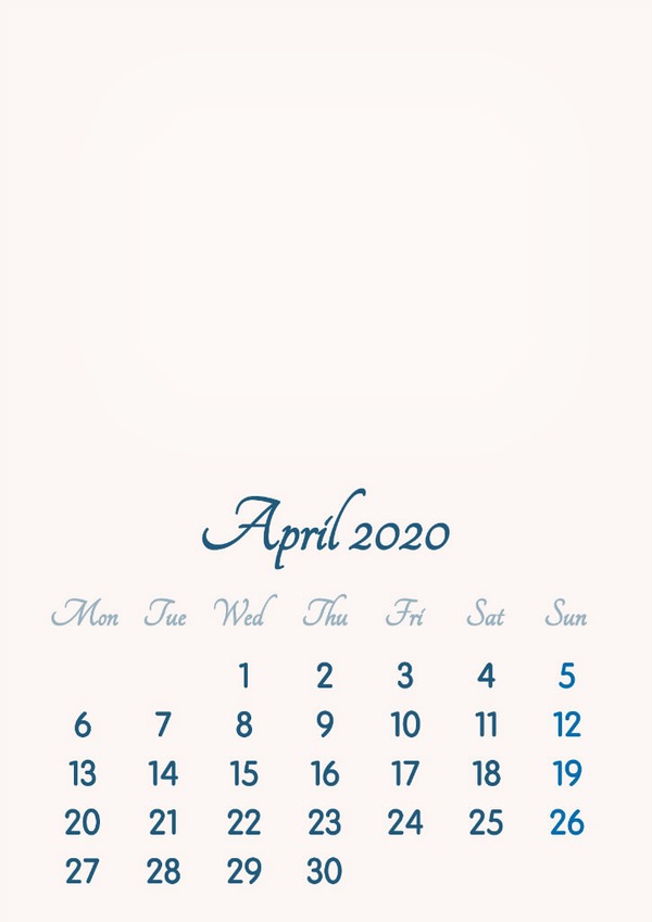 April 2020 // 2019 to 2046 // VIP Calendar // Basic Color // English Photo frame effect