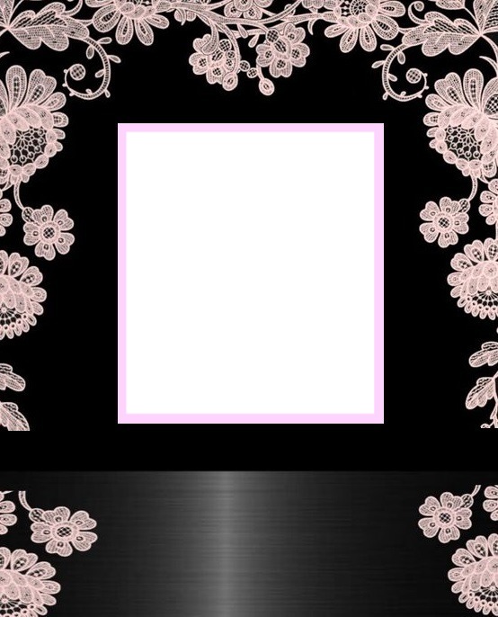 marco y florecillas rosadas, fondo negro. Fotomontāža