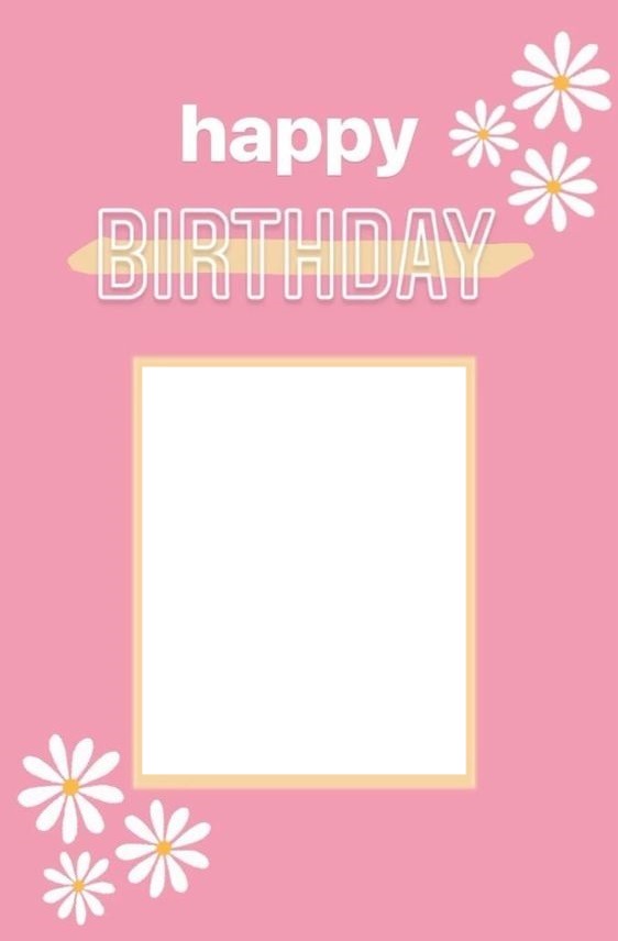 Happy Birthday, marco rosado y flores フォトモンタージュ