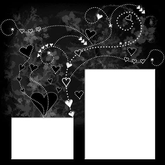 marco y corazones, fondo negro, 2 fotos. Photo frame effect