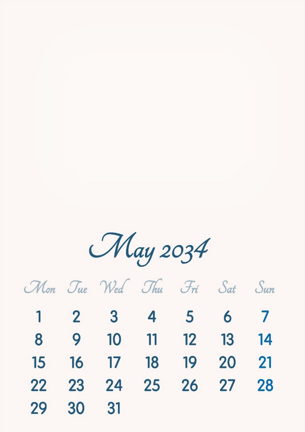 May 2034 // 2019 to 2046 // VIP Calendar // Basic Color // English Fotomontage