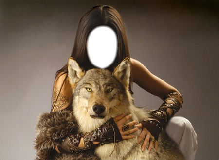 girl with a wolf Photo frame effect
