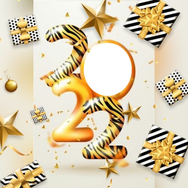 Feliz Año Nuevo 2022, regalos, 1 foto Fotomontage