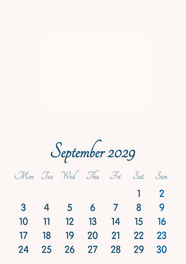 September 2029 // 2019 to 2046 // VIP Calendar // Basic Color // English Fotomontaža