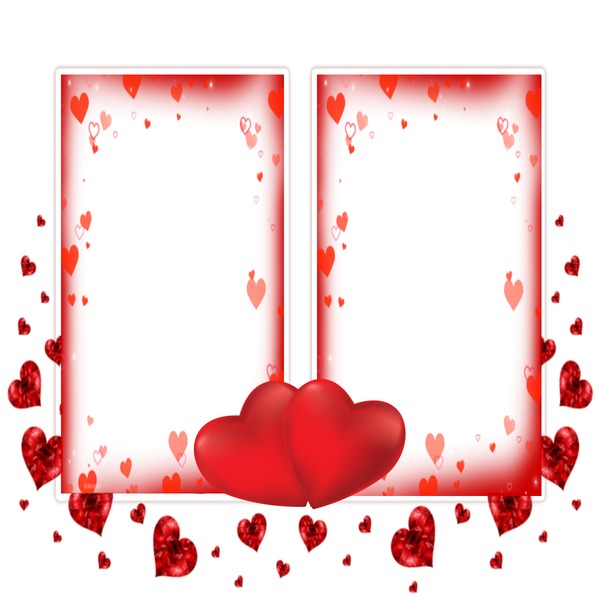 marco corazones, rojo, 2 fotos. Photo frame effect