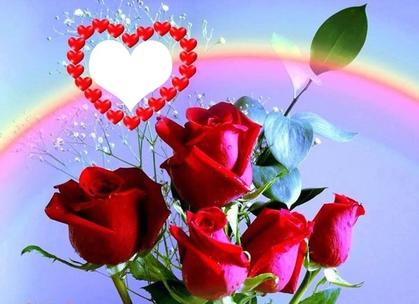 un bouquet de roses avec un coeur  1 photo Φωτομοντάζ