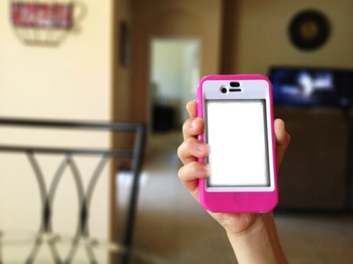 iphone pink in room Photo frame effect