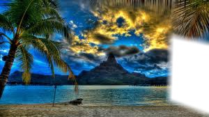 Au couché du soleil à Tahiti Photo frame effect