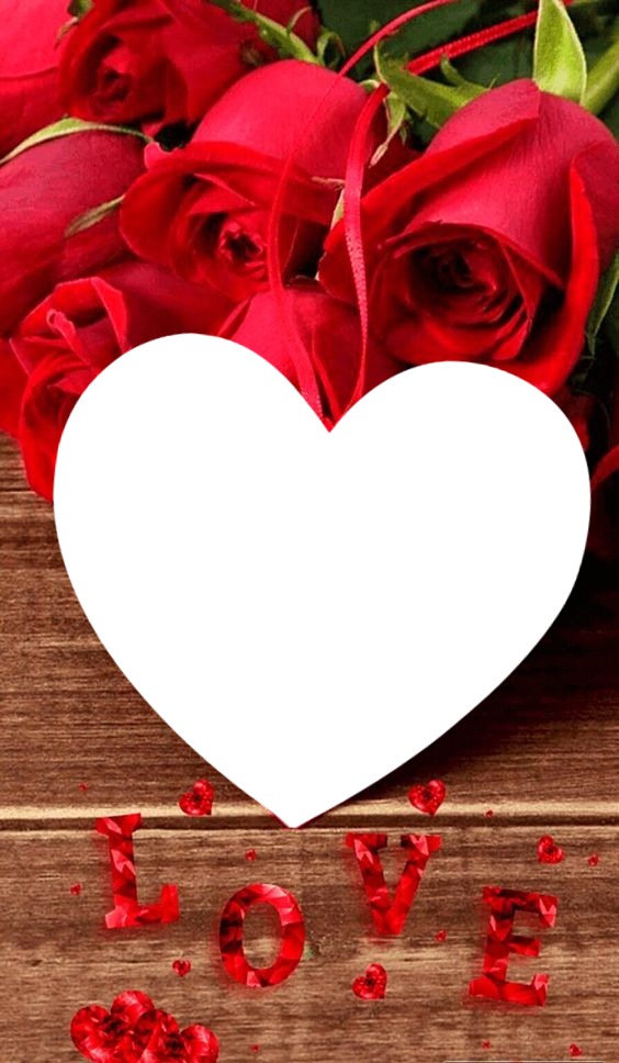 Love, corazón y rosas rojas. Fotomontáž