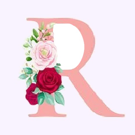 letra R rosada y rosas. Fotomontāža