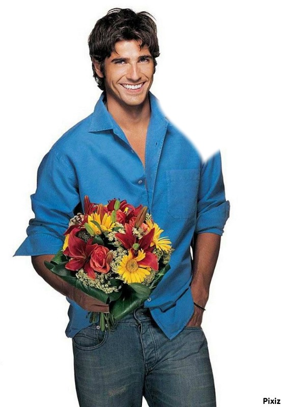 Un homme vous offre des fleurs***** Montage photo