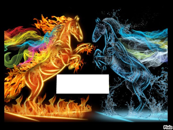 chevaux en feu et eau 1 photo Photomontage