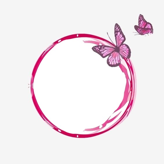 marco circular y mariposa fucsia. Fotomontāža