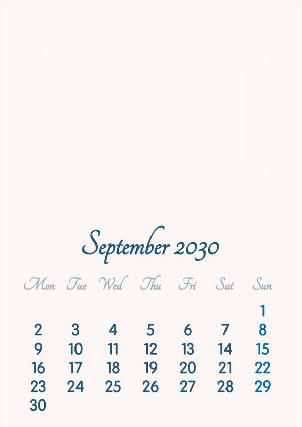 September 2030 // 2019 to 2046 // VIP Calendar // Basic Color // English Montage photo