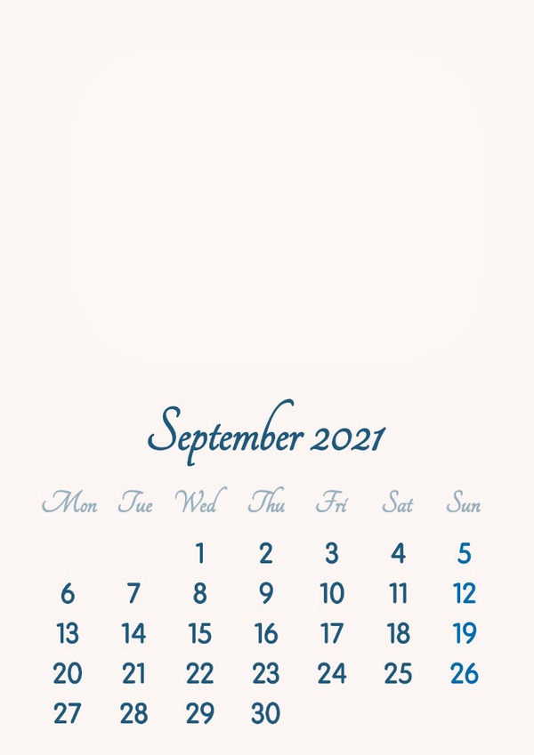 September 2021 // 2019 to 2046 // VIP Calendar // Basic Color // English Fotomontāža