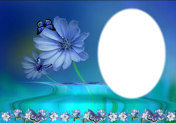 cadre fleurs papillons bleu Фотомонтаж