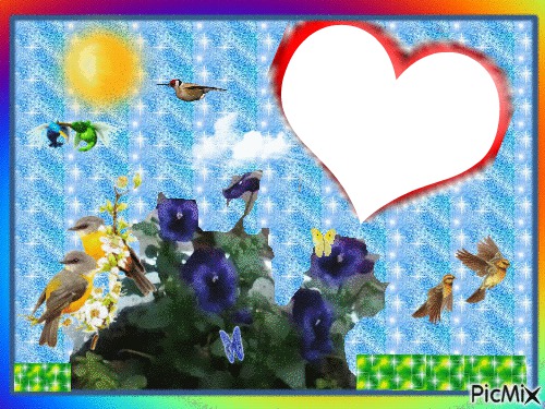 fleurs de pensée (fait par Gino Gibilaro) avec coeur,oiseaux,papillons,soleil フォトモンタージュ