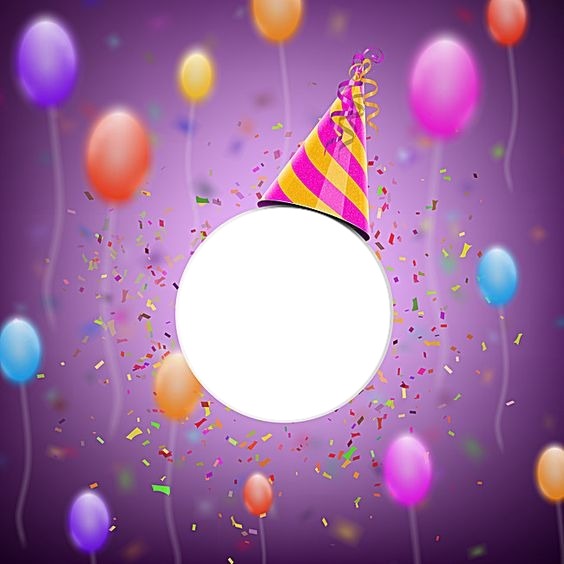 marco cumpleaños, gorrito y globos. Fotomontage