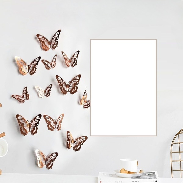 adornos mariposas en pared. Fotomontáž