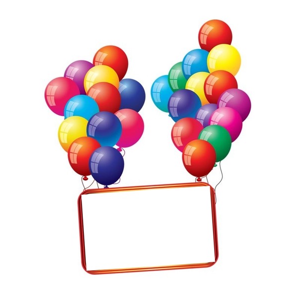 marco cumpleaños, globos de colores. Фотомонтаж