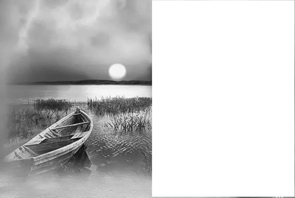 coucher de soleil noir et blanc, lac フォトモンタージュ