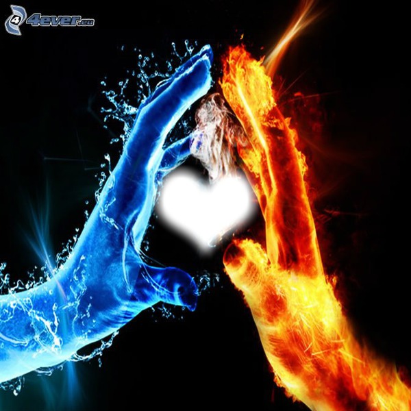 coeur main eau et feu Fotomontage