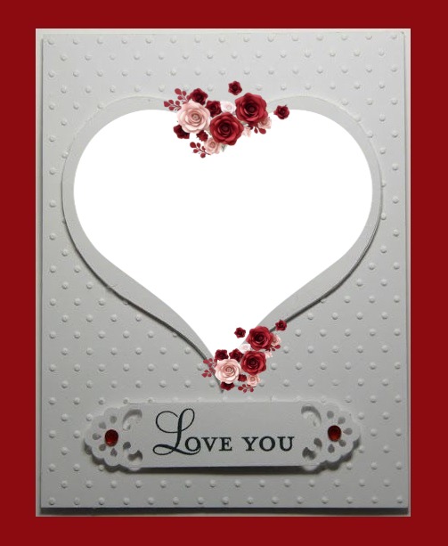 tarjeta love you, corazón para una foto. Montaje fotografico
