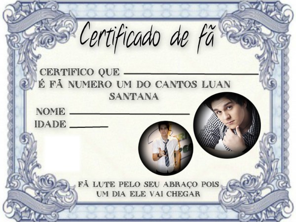 Certificado de fã do Luan Santana Fotoğraf editörü