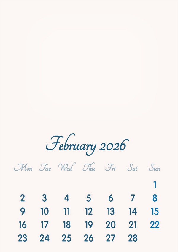 February 2026 // 2019 to 2046 // VIP Calendar // Basic Color // English Fotomontaža