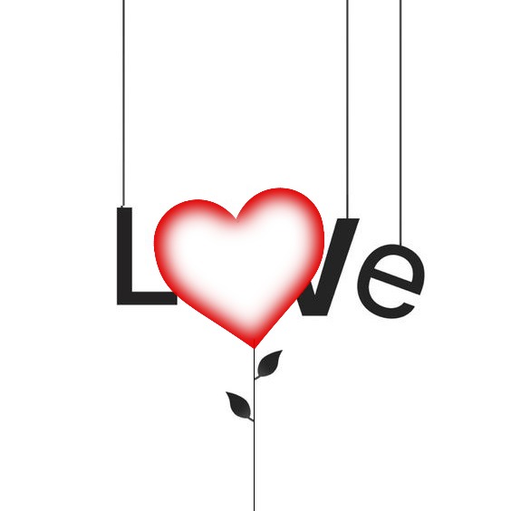 Love letras suspendidas, corazón, una foto. Fotomontáž