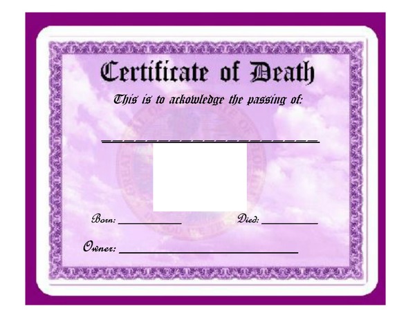 Blank FL: Pet Certificate of Death hdh Фотомонтаж