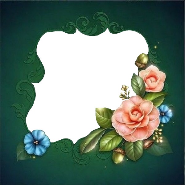 marco verde y flores. Fotomontagem