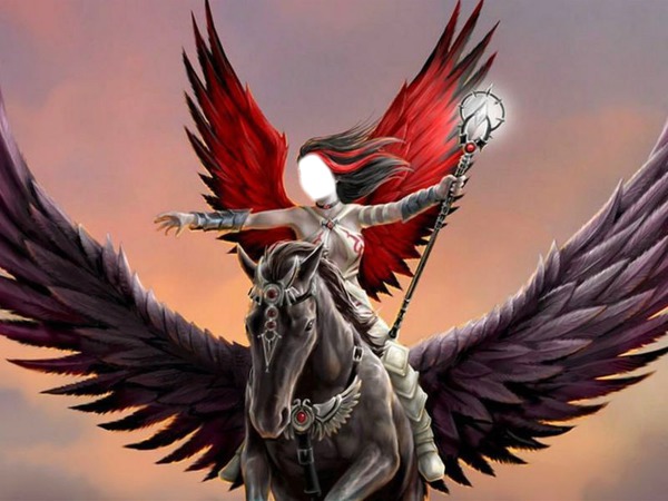 unicornio y guerrera Fotomontaža