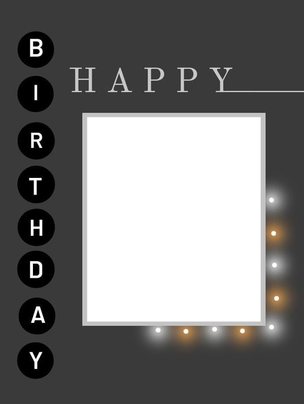 Happy Birthday, marco gris y luces. Photo frame effect