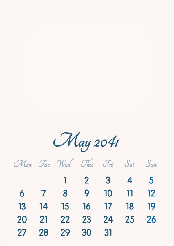 May 2041 // 2019 to 2046 // VIP Calendar // Basic Color // English Valokuvamontaasi